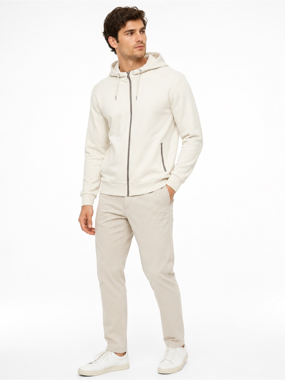 Gucci Men's Cream Full-Zip Hoodie Sweatshirt